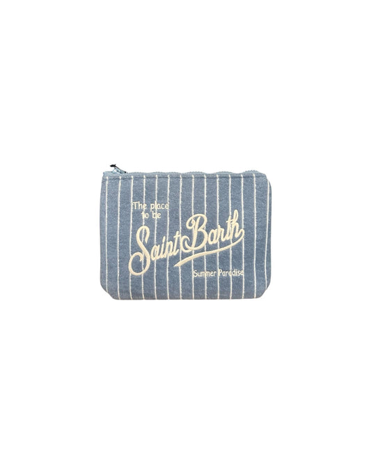 Pochette Aline Sponge righe Bianco celeste ALI0003 07477L MC2 SAINT BARTH 