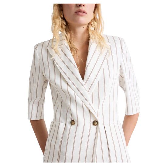 Blazer dritto in lino righe panna e marrone GONDOLA 001 MARELLA 