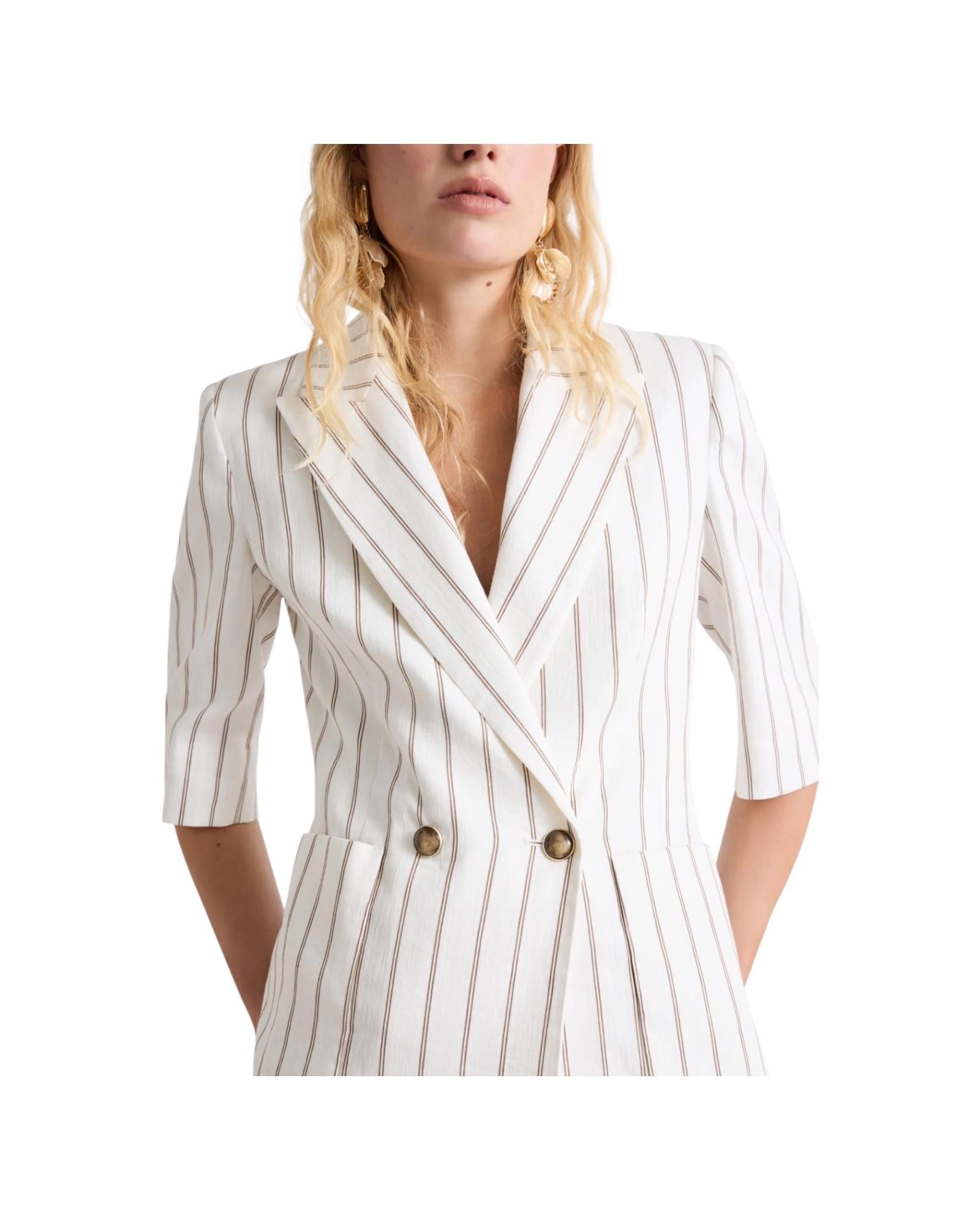 Blazer dritto in lino righe panna e marrone GONDOLA 001 MARELLA 