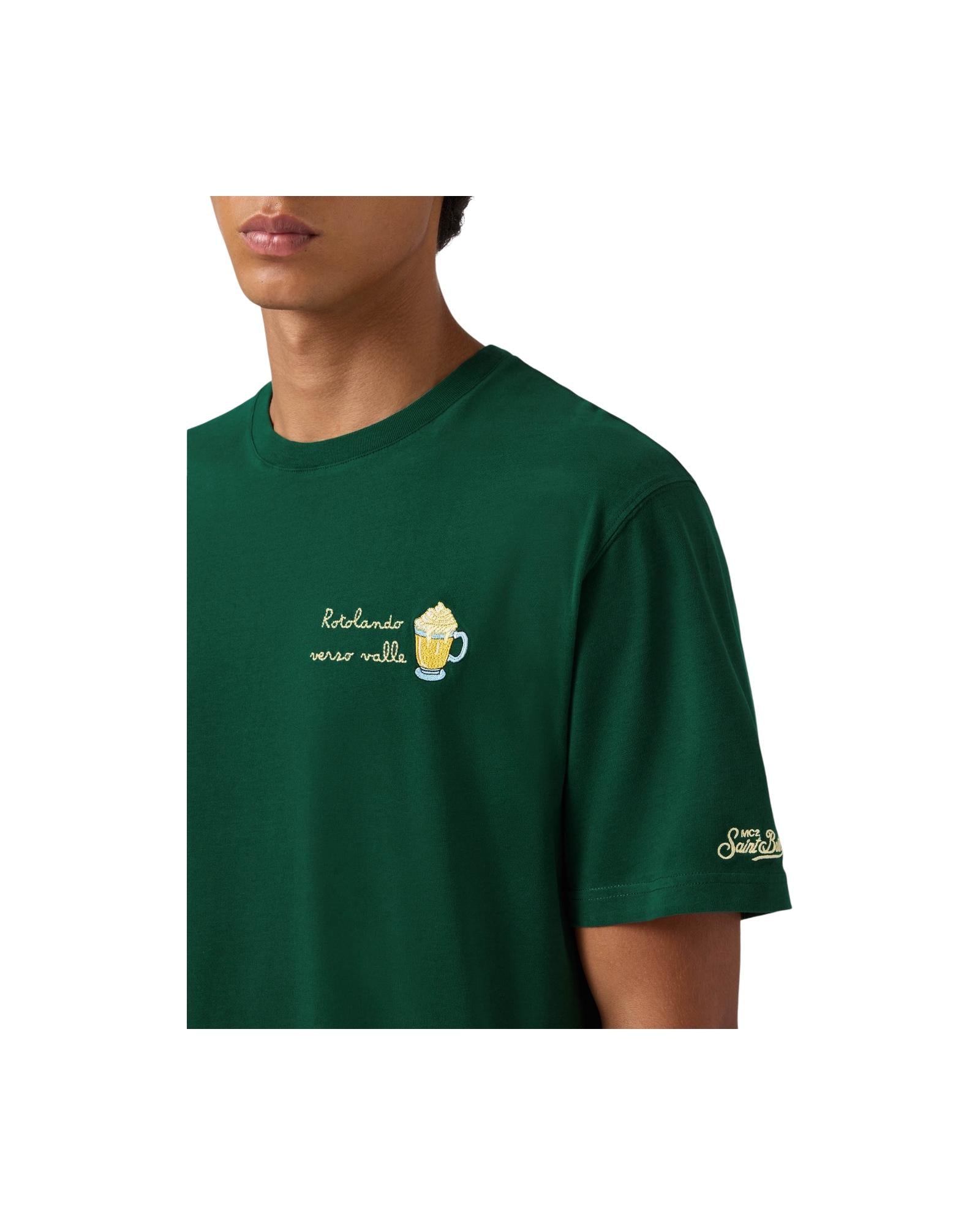 T-shirt in cotone verde con ricamo Rotolando verso valle ARN0004 03256I MC2 SAINT BARTH 