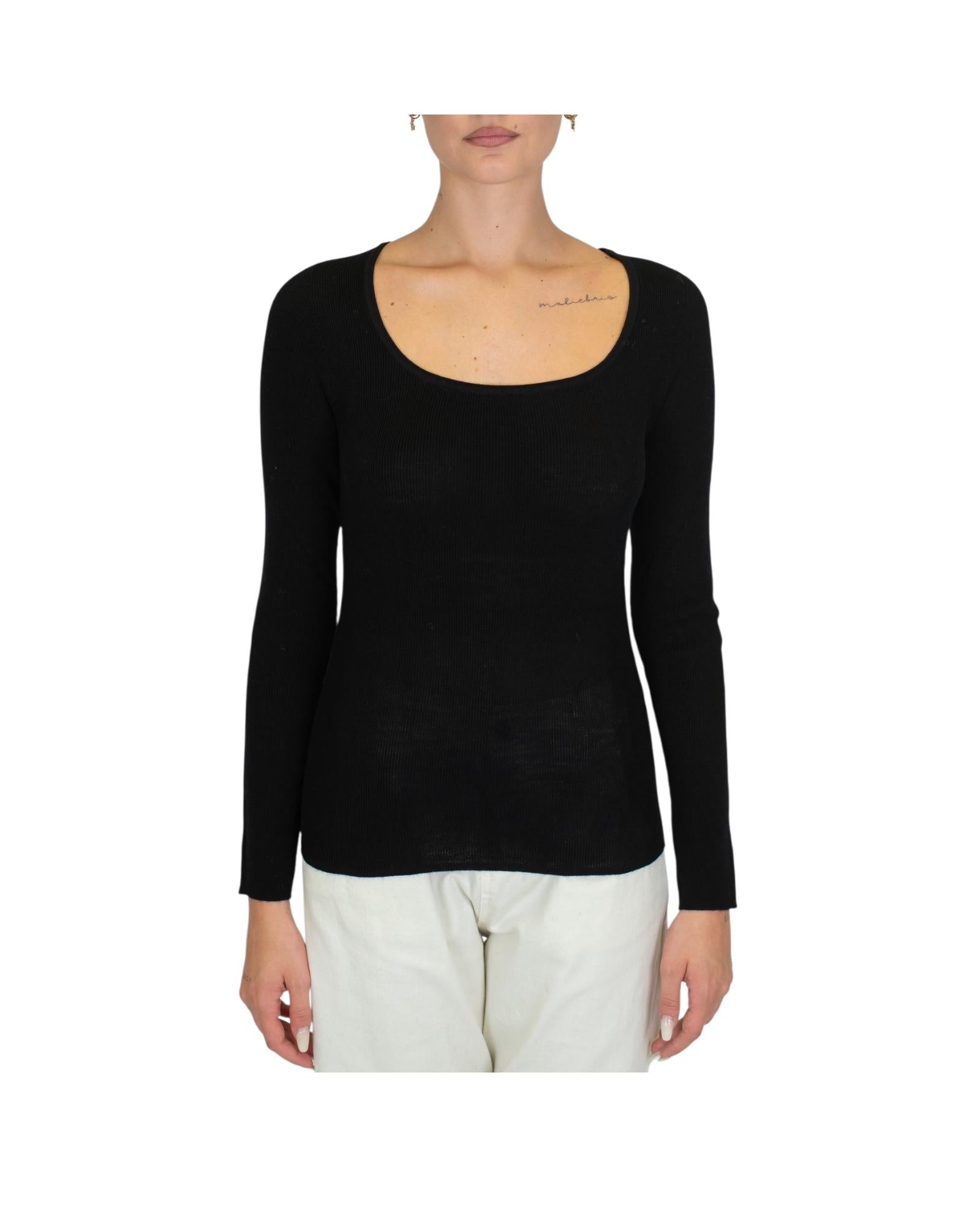 Maglia scollo madonna in lana merino Nero MTA P103 001 haveone