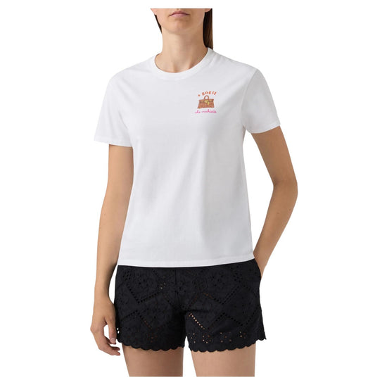 T-Shirt bianca con ricamo Più borse che occhiaie EMI0001 08579L MC2 SAINT BARTH 