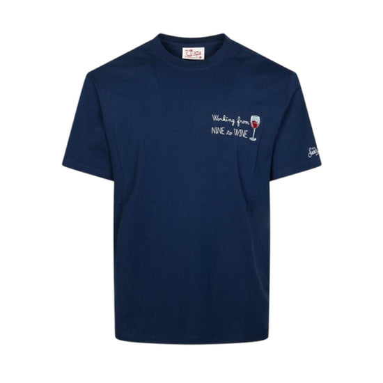 T-shirt Blu con ricamo Working from nine to wine POT0001 04465L MC2 SAINT BARTH 