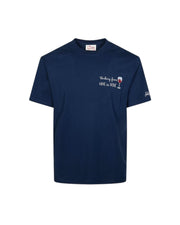 T-shirt Blu con ricamo Working from nine to wine