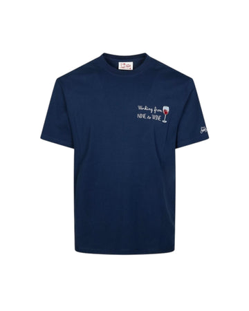 T-shirt Blu con ricamo Working from nine to wine POT0001 04465L MC2 SAINT BARTH 