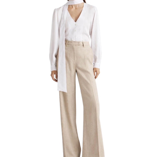 Pantalone palazzo in chevron di lino e viscosa Beige ODINO 002 MARELLA 