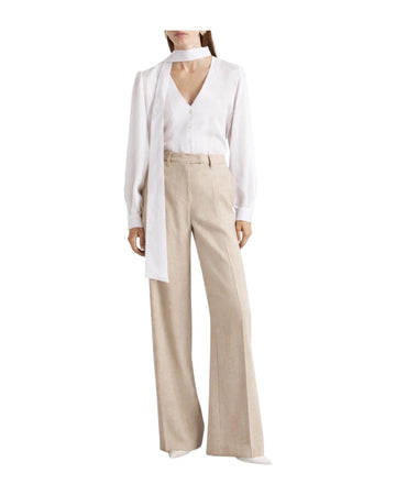 Pantalone palazzo in chevron di lino e viscosa Beige ODINO 002 MARELLA 