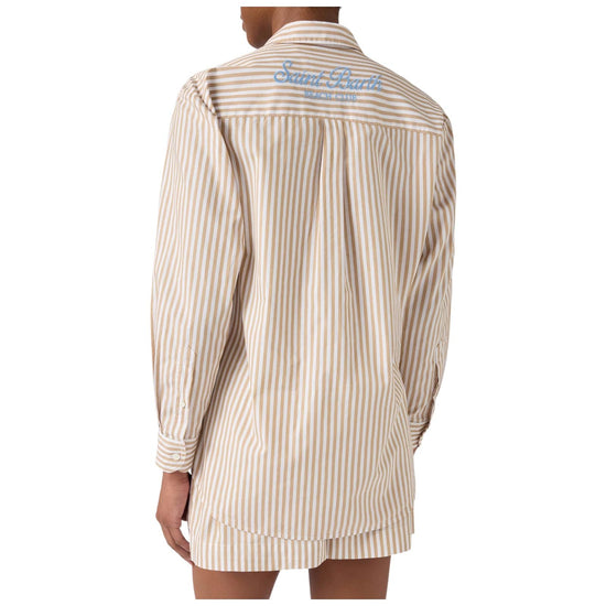 Camicia in cotone a righe beige con ricamo BRIG001 00724L MC2 SAINT BARTH 
