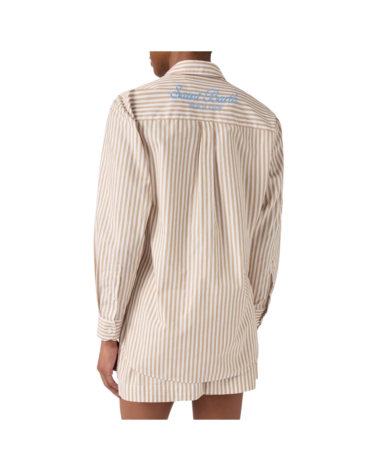 Camicia in cotone a righe beige con ricamo BRIG001 00724L MC2 SAINT BARTH 