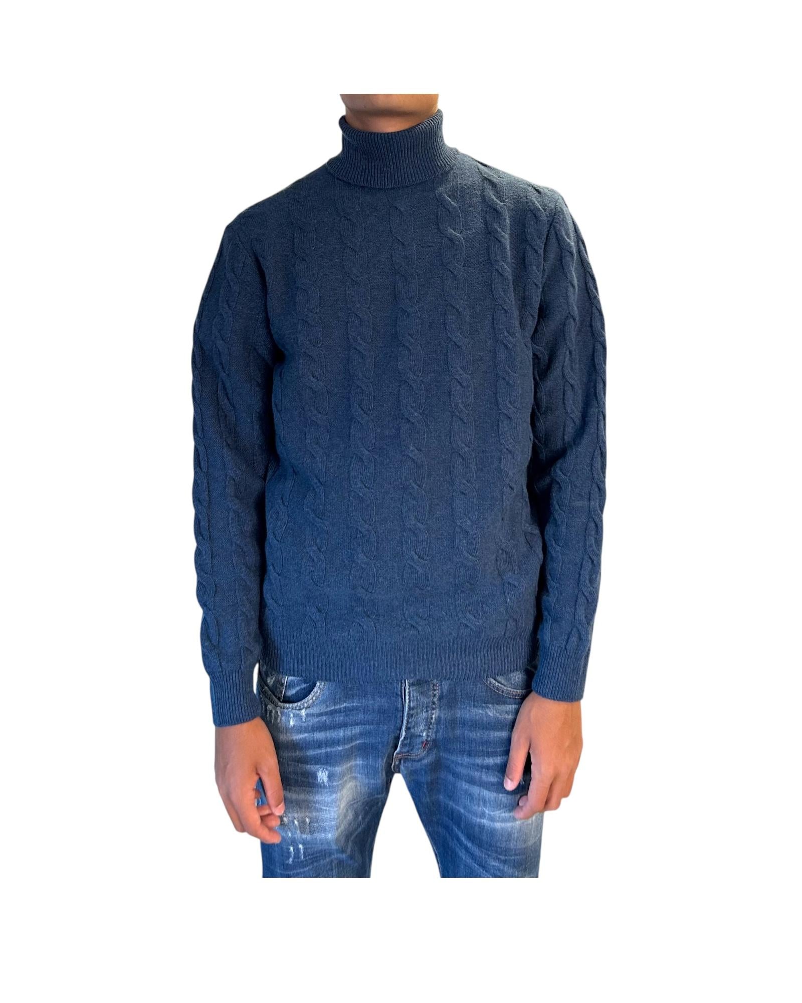 Maglione collo alto in lana merinos Denim M030440 253 BLU CASHMERE 
