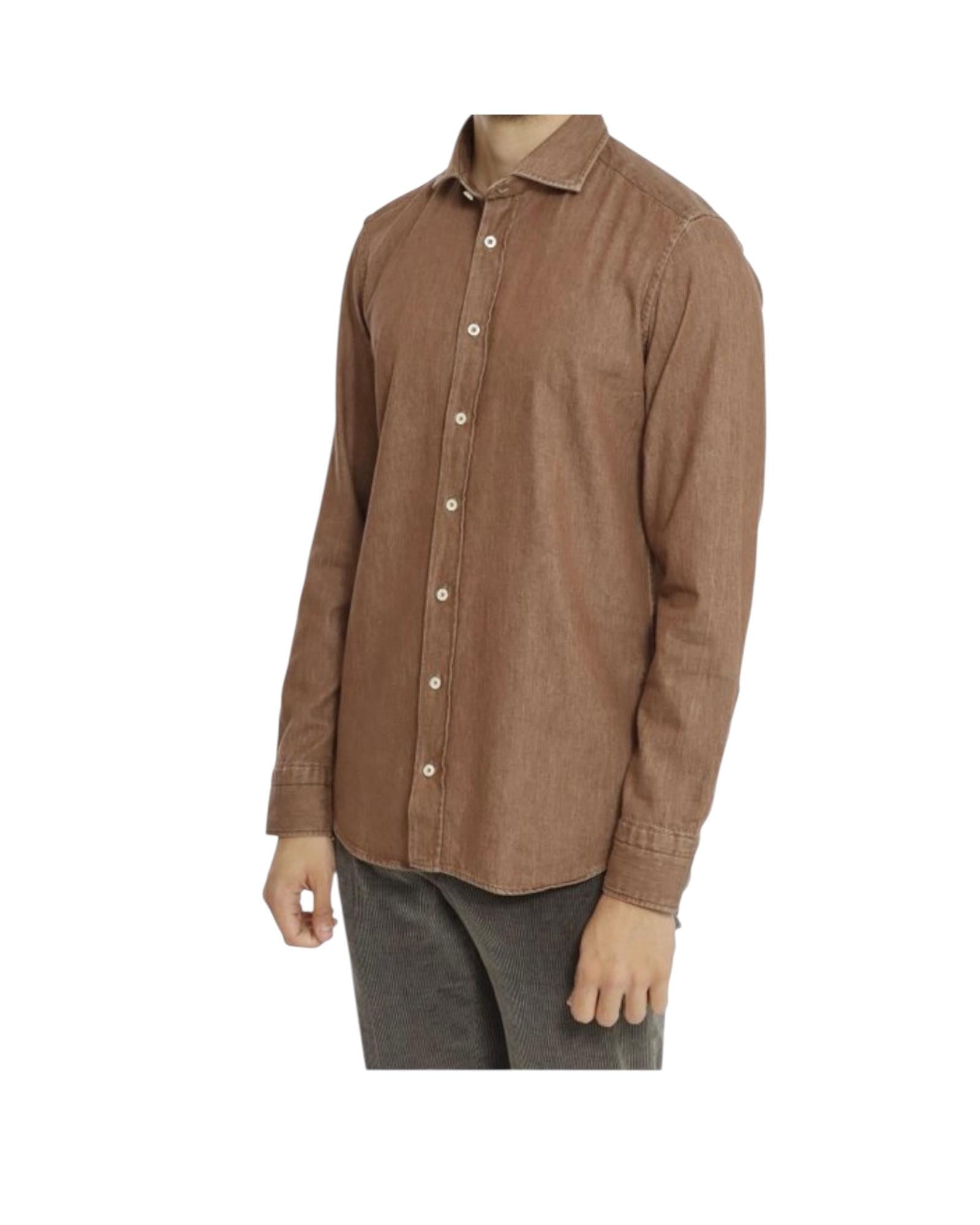 Camicia uomo in cotone Denim Marrone B4429 DENIM MORO BASTONCINO