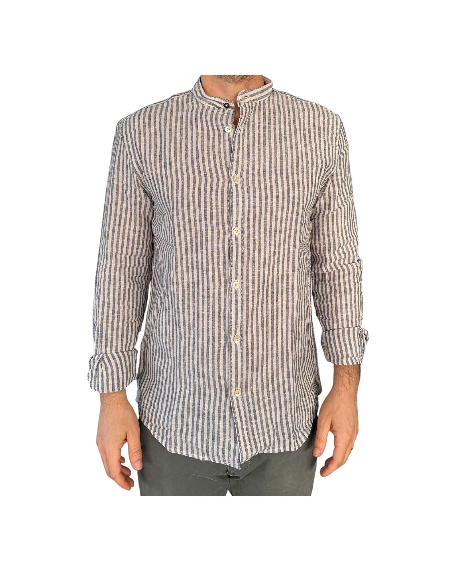 Camicia uomo misto lino a righe Blue navy AU25S06CA LINCOT366 NAVY BLUE Alley docks 