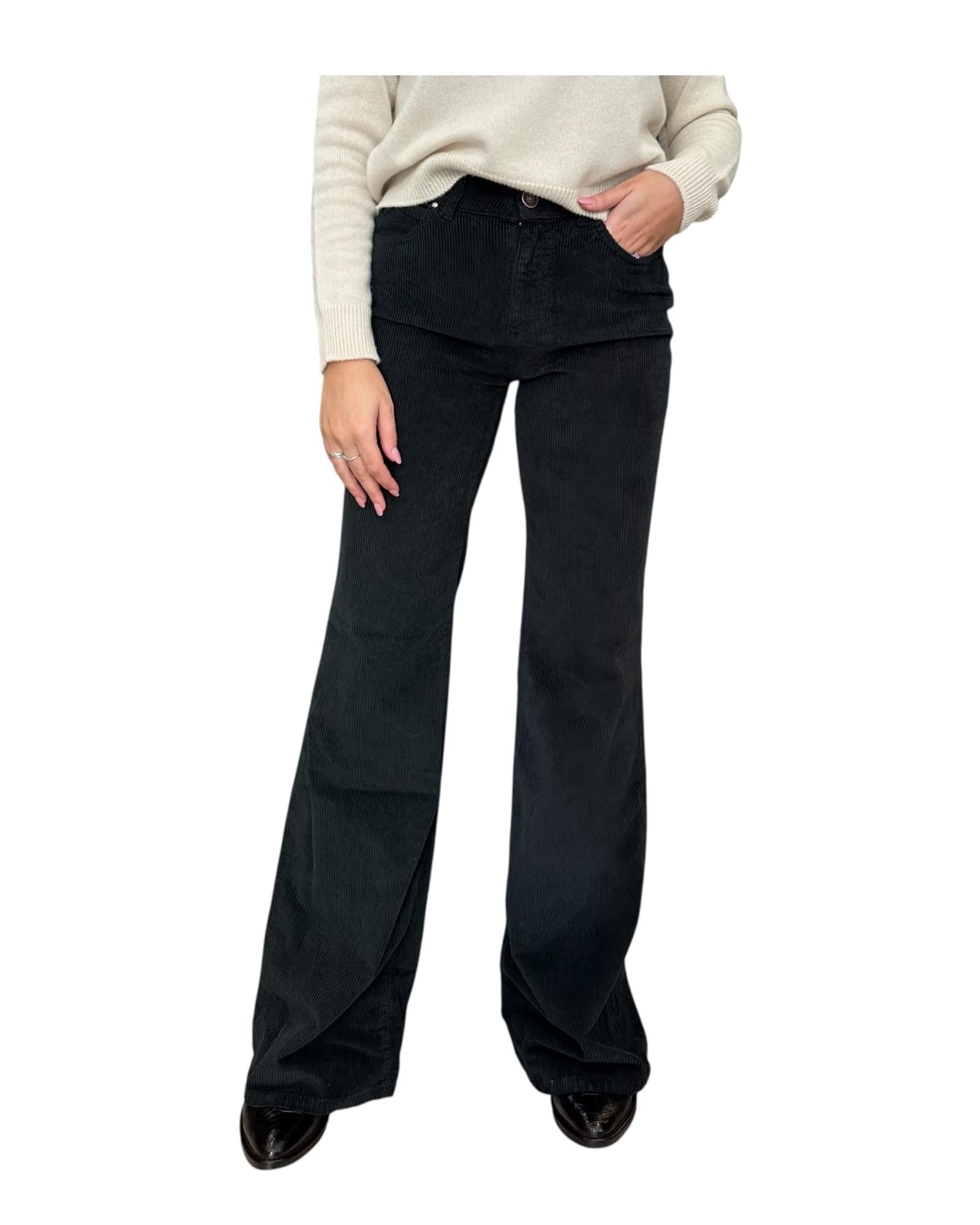 Pantalone Eos a zampa in velluto Nero EOS 5 NERO God save denim