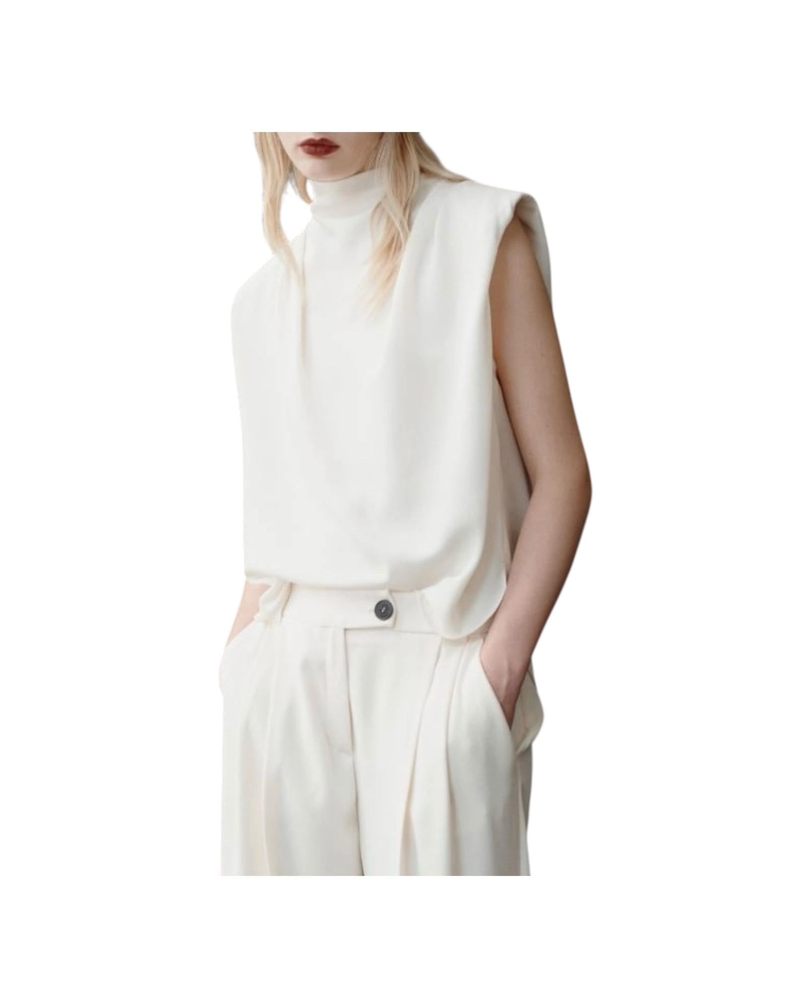 Top Armanda smanicata in satin riciclato bianco lana. ARMANDA 001 MARELLA