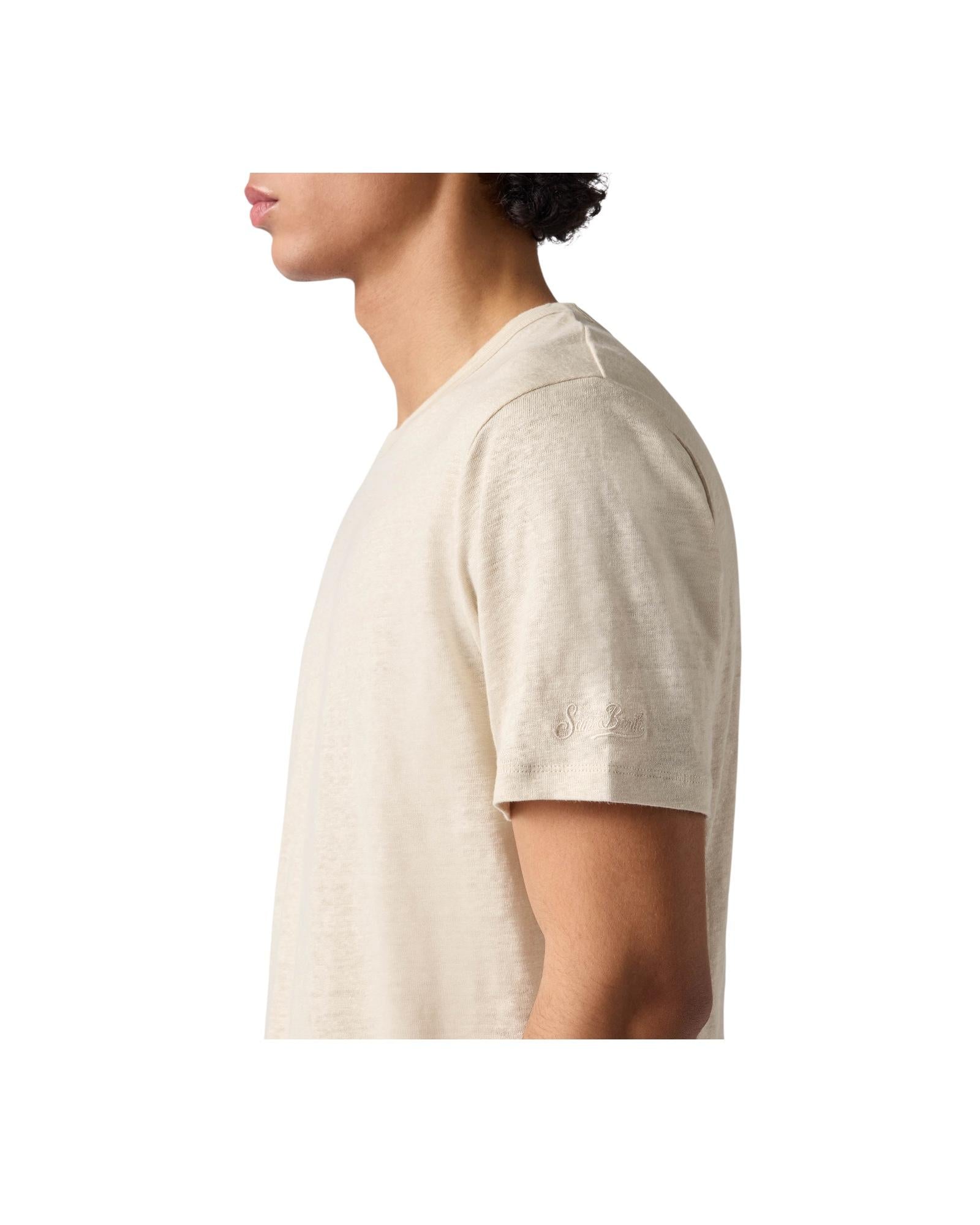 T-shirt in puro lino con logo ricamato Grain ECS0003 00138L MC2 SAINT BARTH 