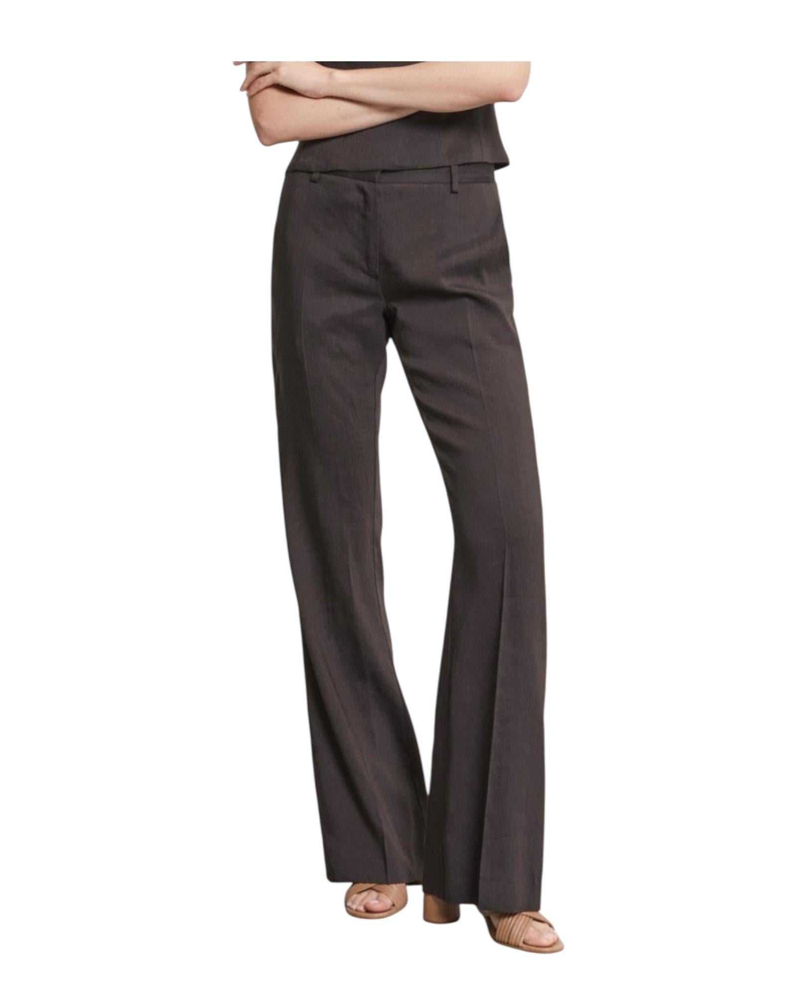 Pantalone palazzo in lino, cioccolato. MAF DP9812 CIOCCOLATO OTTOD'AME