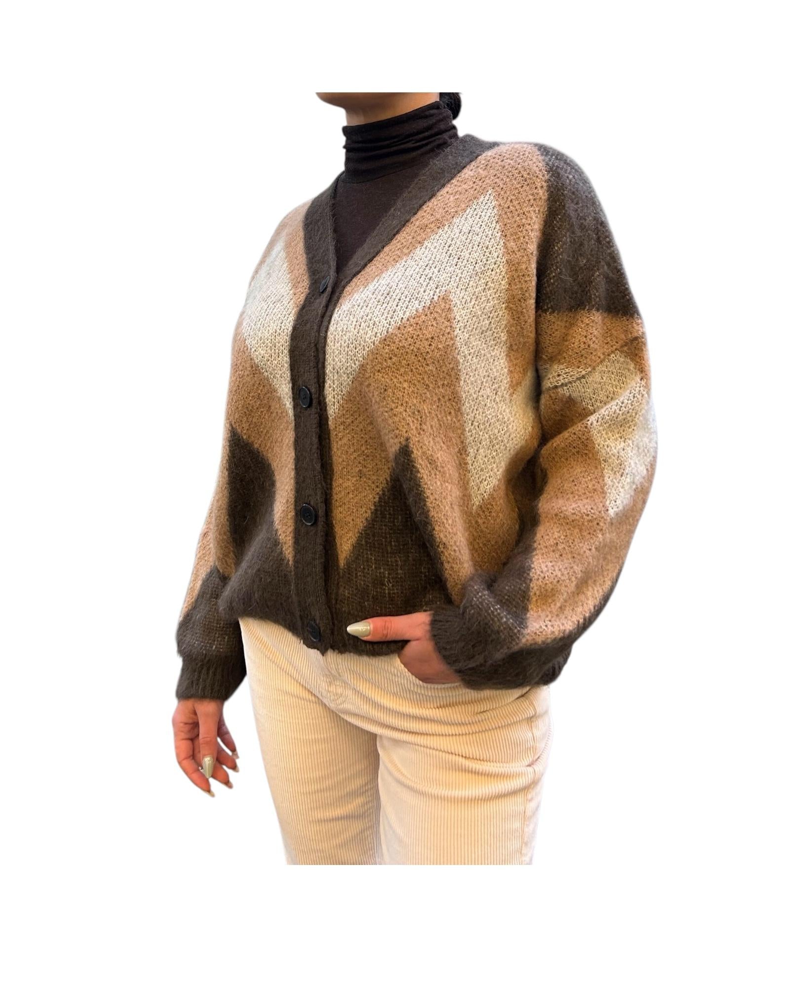 Cardigan a Rombi in Mohair Beige marrone 55116F BEIGE MARRONE VICOLO 