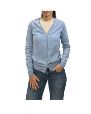 Cardigan in lana merino con scollo a V Celeste