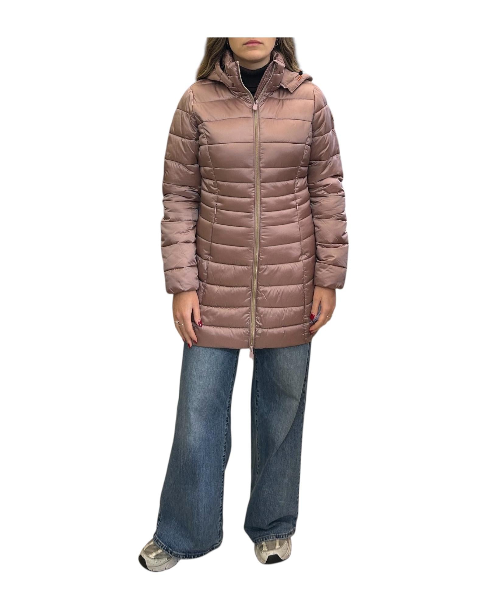 Piumino Reese lungo trapuntato con cappuccio Misty rose REESE MISTY ROSE SAVE THE DUCK 