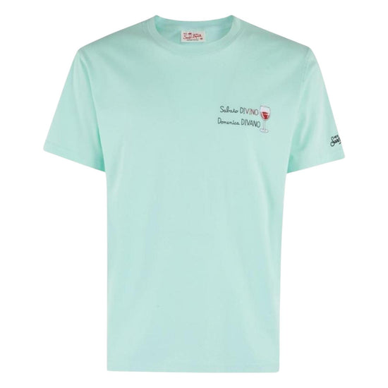T-shirt di cotone con ricamo Sabato divino Domenica divano POT0001 05283H MC2 SAINT BARTH 