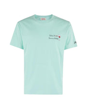 T-shirt di cotone con ricamo Sabato divino Domenica divano