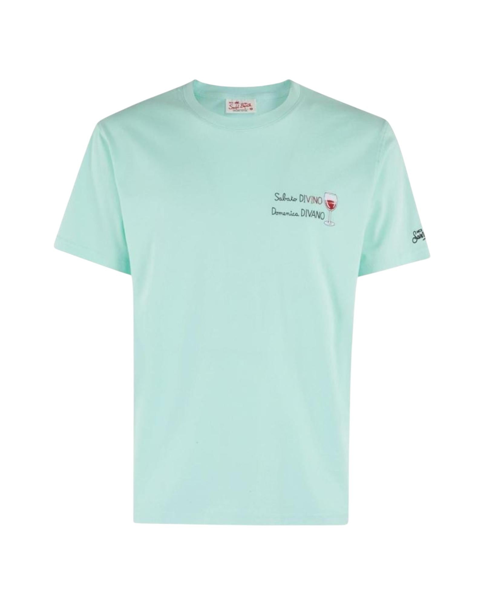 T-shirt di cotone con ricamo Sabato divino Domenica divano POT0001 05283H MC2 SAINT BARTH 