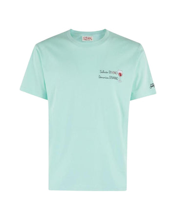 T-shirt di cotone con ricamo Sabato divino Domenica divano POT0001 05283H MC2 SAINT BARTH 