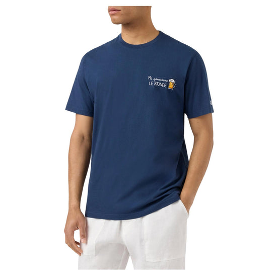 T-shirt Portofino blu con ricamo Mi Piacciono Le Bionde POT0001 04428L MC2 SAINT BARTH 