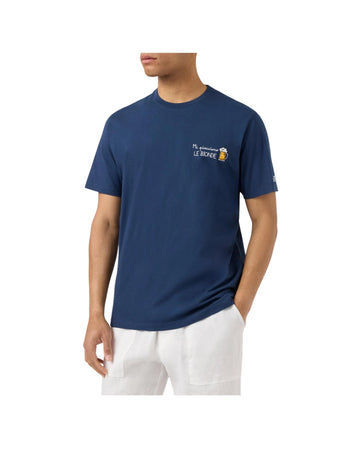 T-shirt Portofino blu con ricamo Mi Piacciono Le Bionde POT0001 04428L MC2 SAINT BARTH 