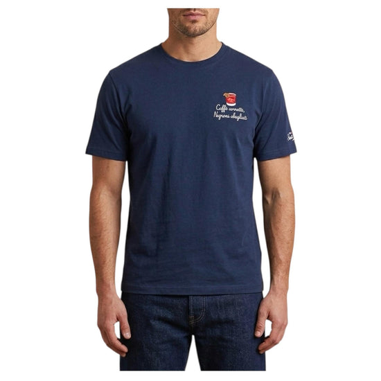 T-shirt blu con ricamo Caffè corretti negroni sbagliati POT0001 04464L MC2 SAINT BARTH 