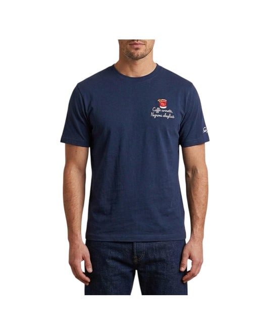 T-shirt blu con ricamo Caffè corretti negroni sbagliati POT0001 04464L MC2 SAINT BARTH 