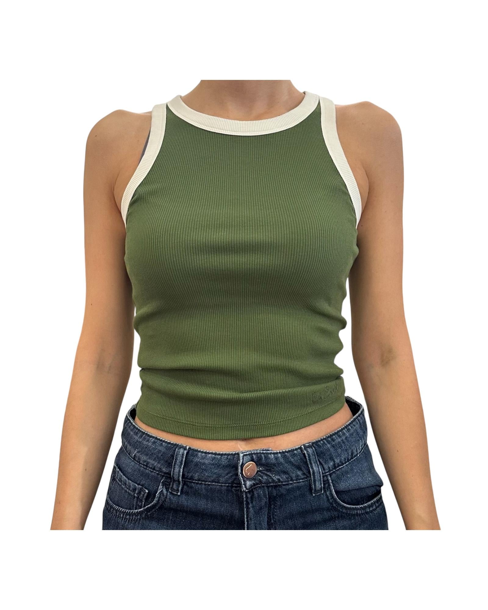 Canotta in cotone a coste Verde militare AAD001 05885H MC2 SAINT BARTH