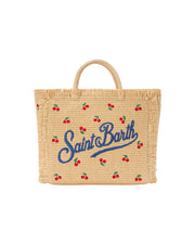 Borsa Colette in tessuto effetto paglia con ricami ciliegie