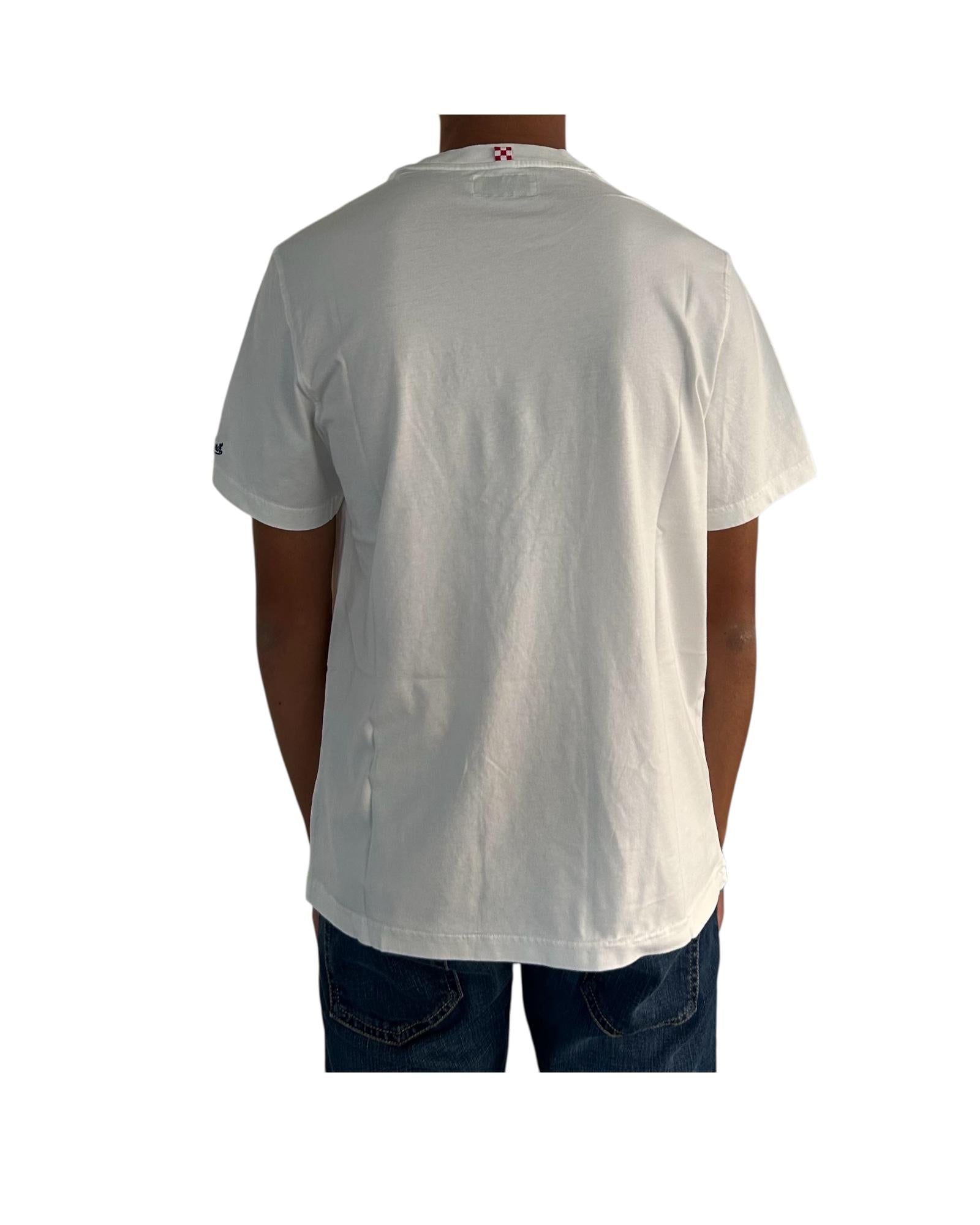 T-Shirt in cotone bianco con ricamo Real man play padel ARN0001 03183I MC2 SAINT BARTH 