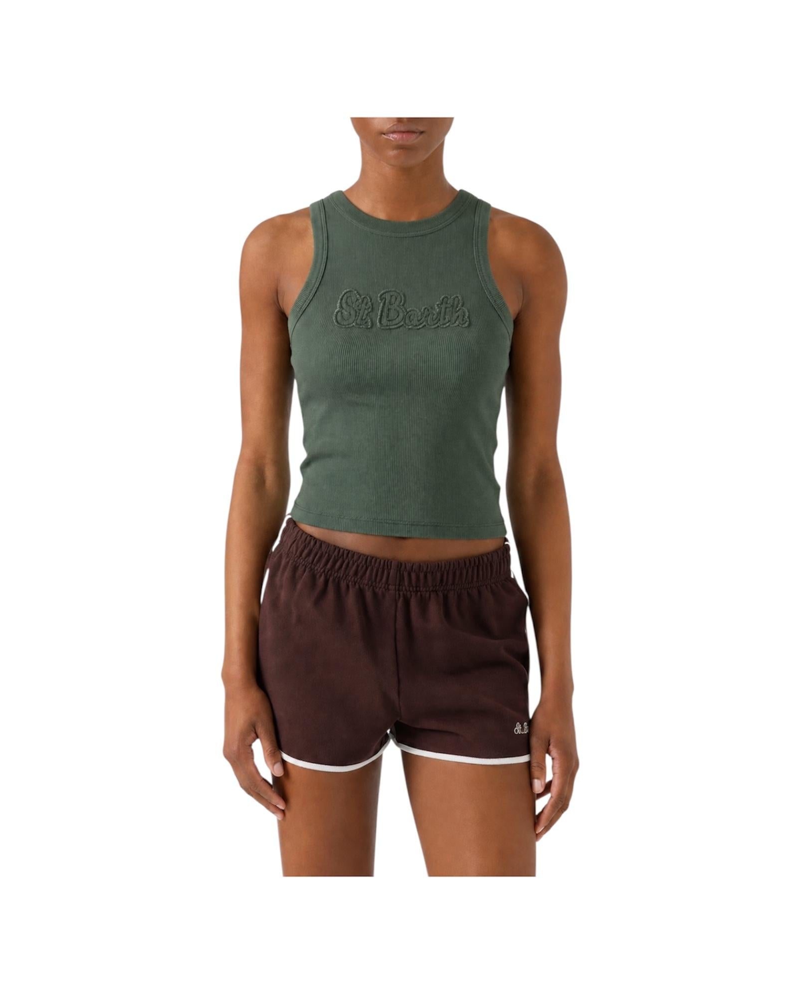 Canotta a costine Verde con Patch logo AAD002 00470L MC2 SAINT BARTH 