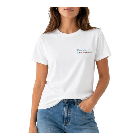 T-shirt in cotone con ricamo Devo chiedere al mio psicologo EMI0001 09654L MC2 SAINT BARTH 
