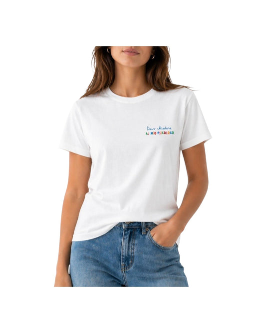 T-shirt in cotone con ricamo Devo chiedere al mio psicologo EMI0001 09654L MC2 SAINT BARTH 