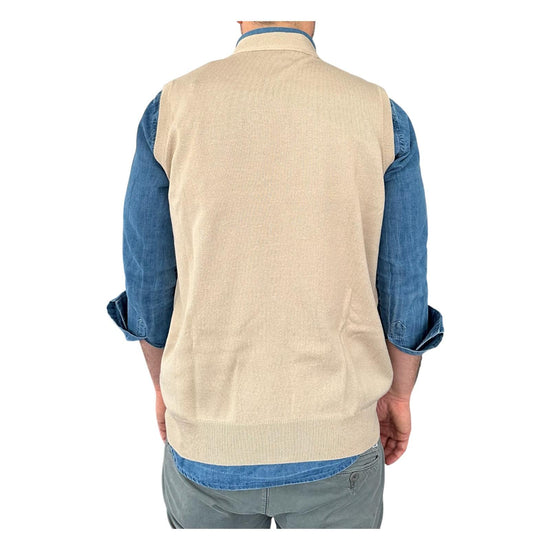 Gilet scollo a V tinta unita beige 00122549M 321 MONTECHIARO 