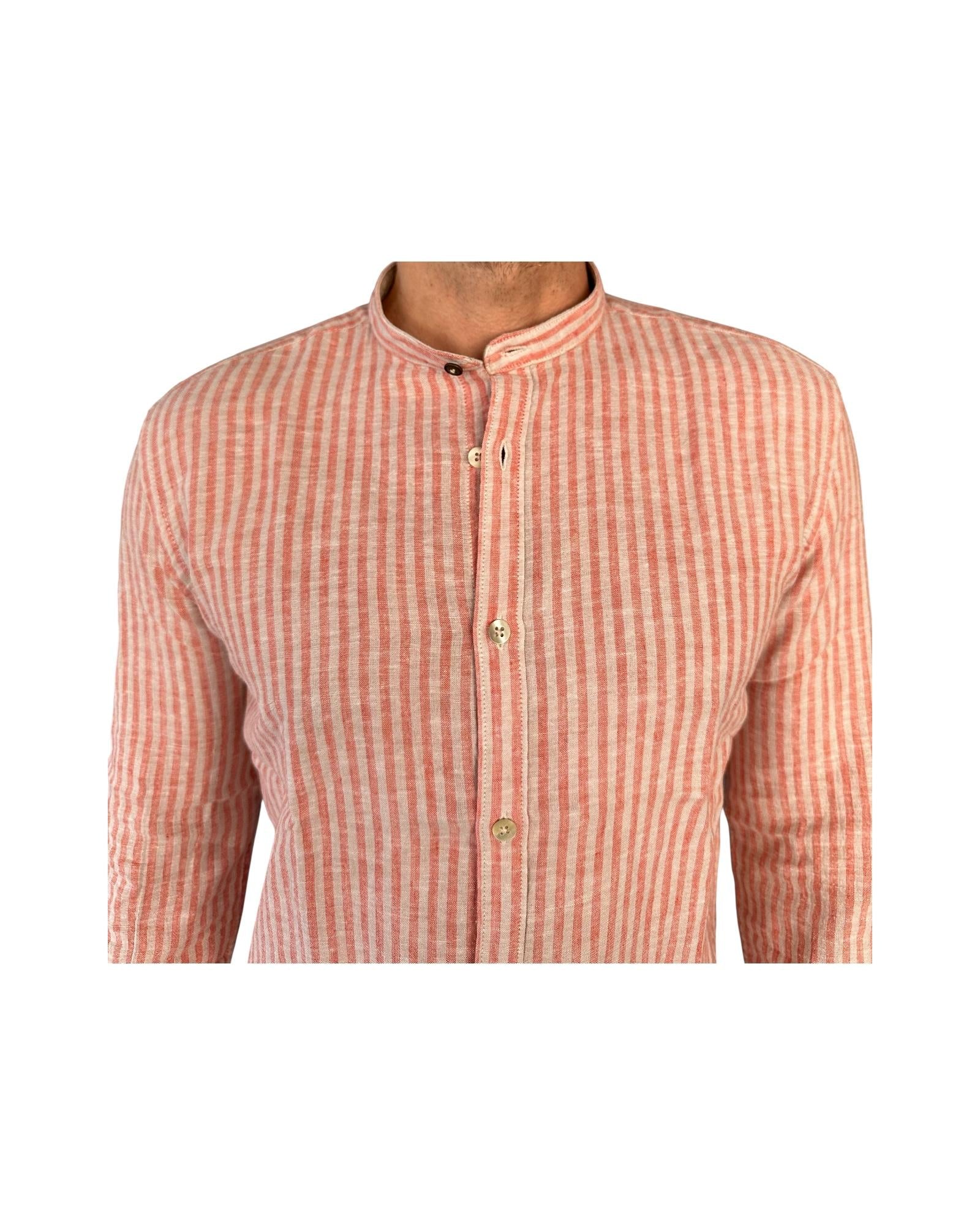 Camicia uomo misto lino a righe Rust AU25S06CA LINCOT366 RUST ALLEY DOCKS 