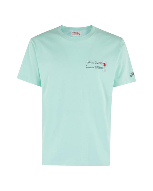 T-shirt di cotone con ricamo Sabato divino Domenica divano POT0001 05283H MC2 SAINT BARTH 