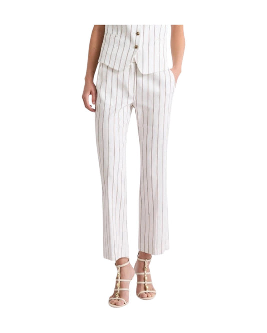 Pantalone in lino e cotone Panna righe marrone FEBO 001 MARELLA 