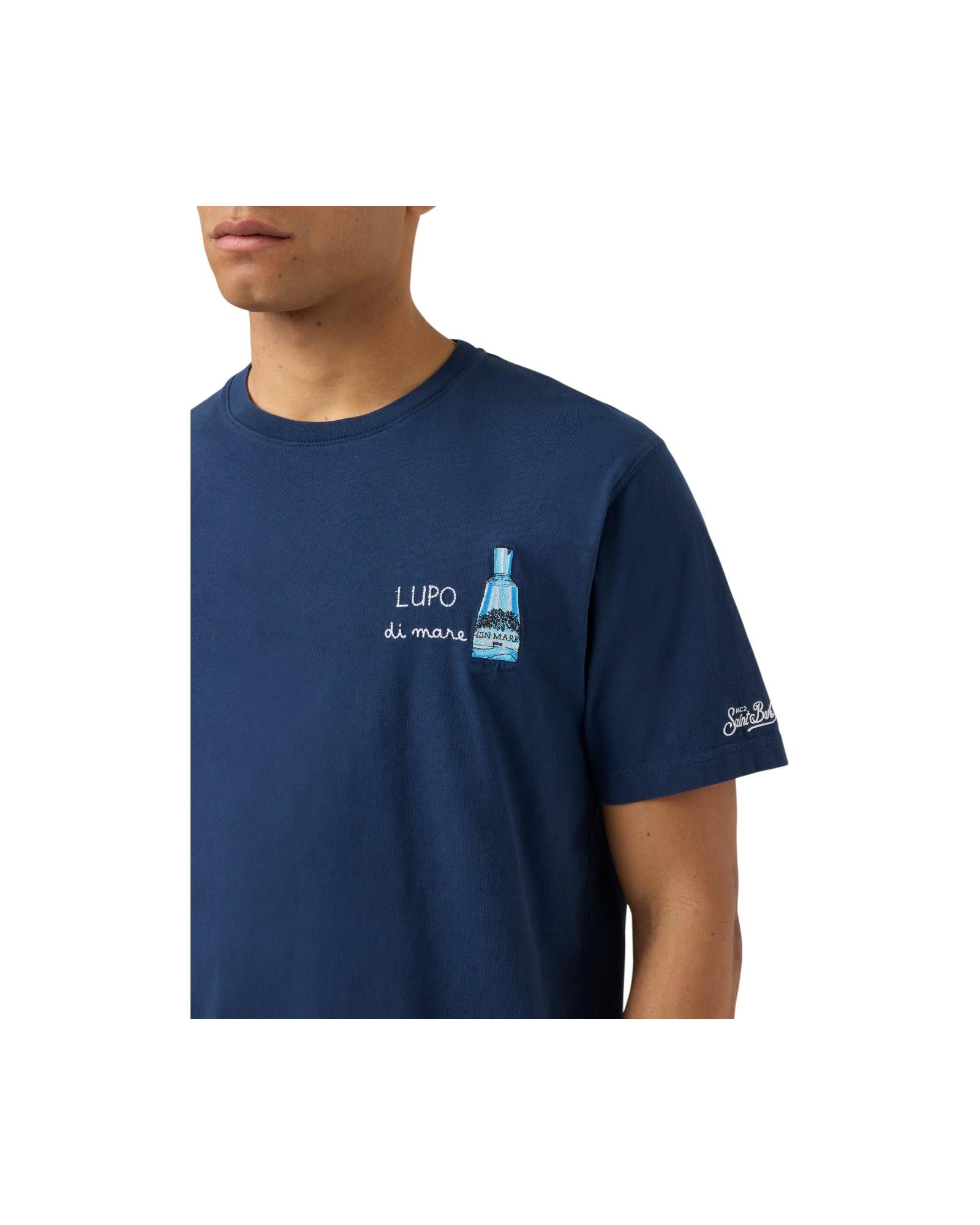 T-shirt Portofino blu con ricamo Lupo Di Mare POT0001 04458L MC2 SAINT BARTH 
