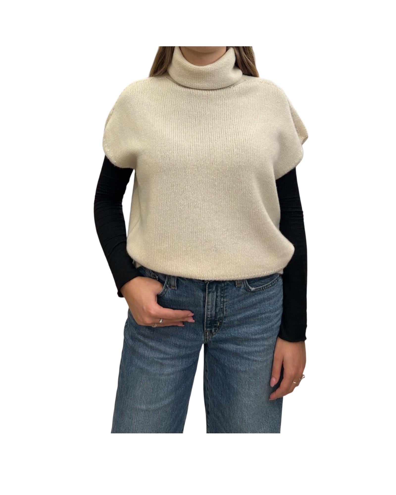 Gilet Over collo alto in cashmere Crema 85886 101 RETOIS 