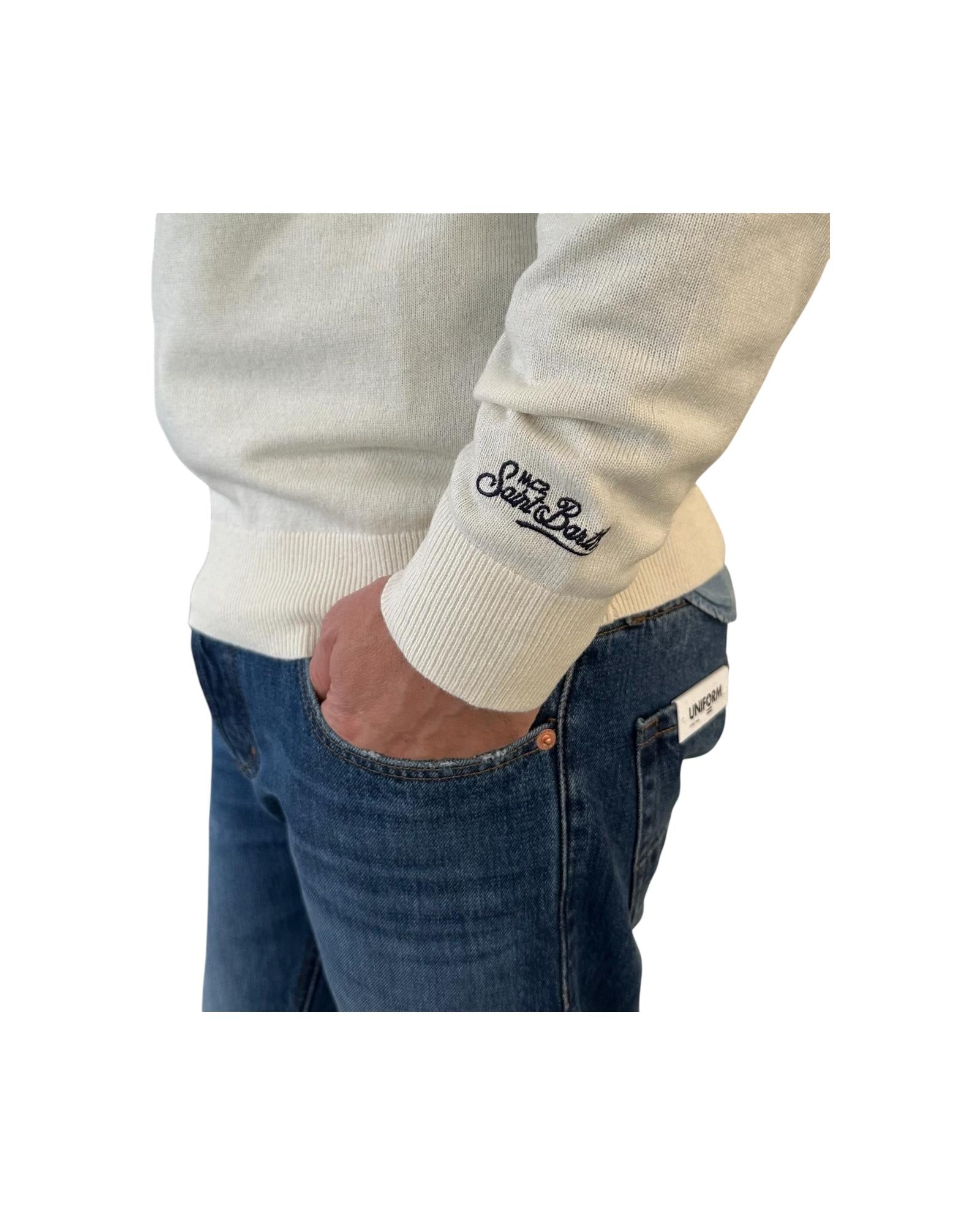 Maglione a girocollo con ricamo Sole, wishy e sei in pole position Panna HER0024 03391I MC2 SAINT BARTH 