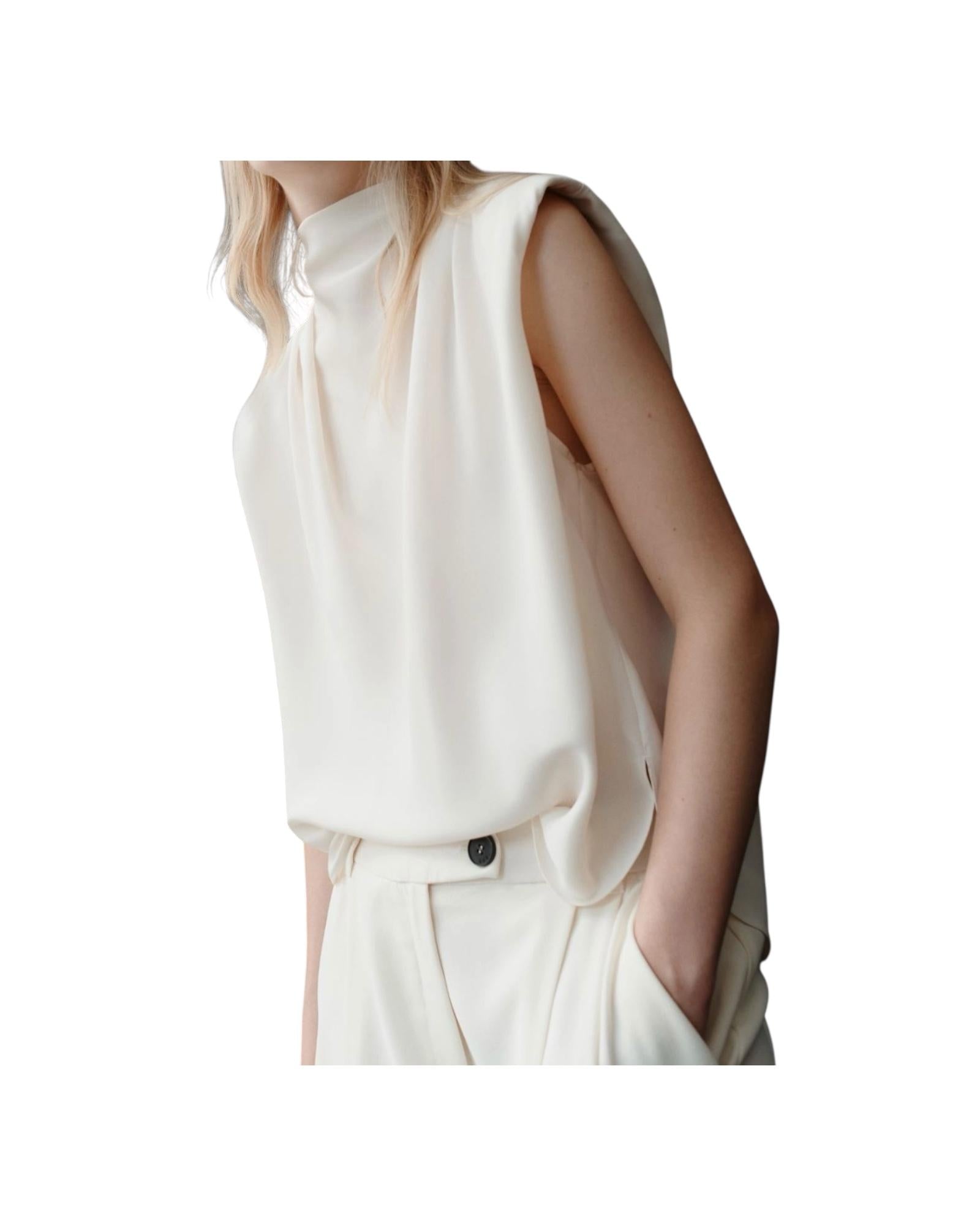 Top Armanda smanicata in satin riciclato bianco lana. ARMANDA 001 MARELLA 