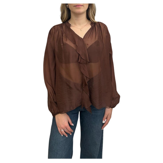 Blusa Rouches in viscosa e seta Cioccolato CFF Q001 232 HAVEONE 