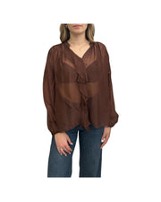 Blusa Rouches in viscosa e seta Cioccolato