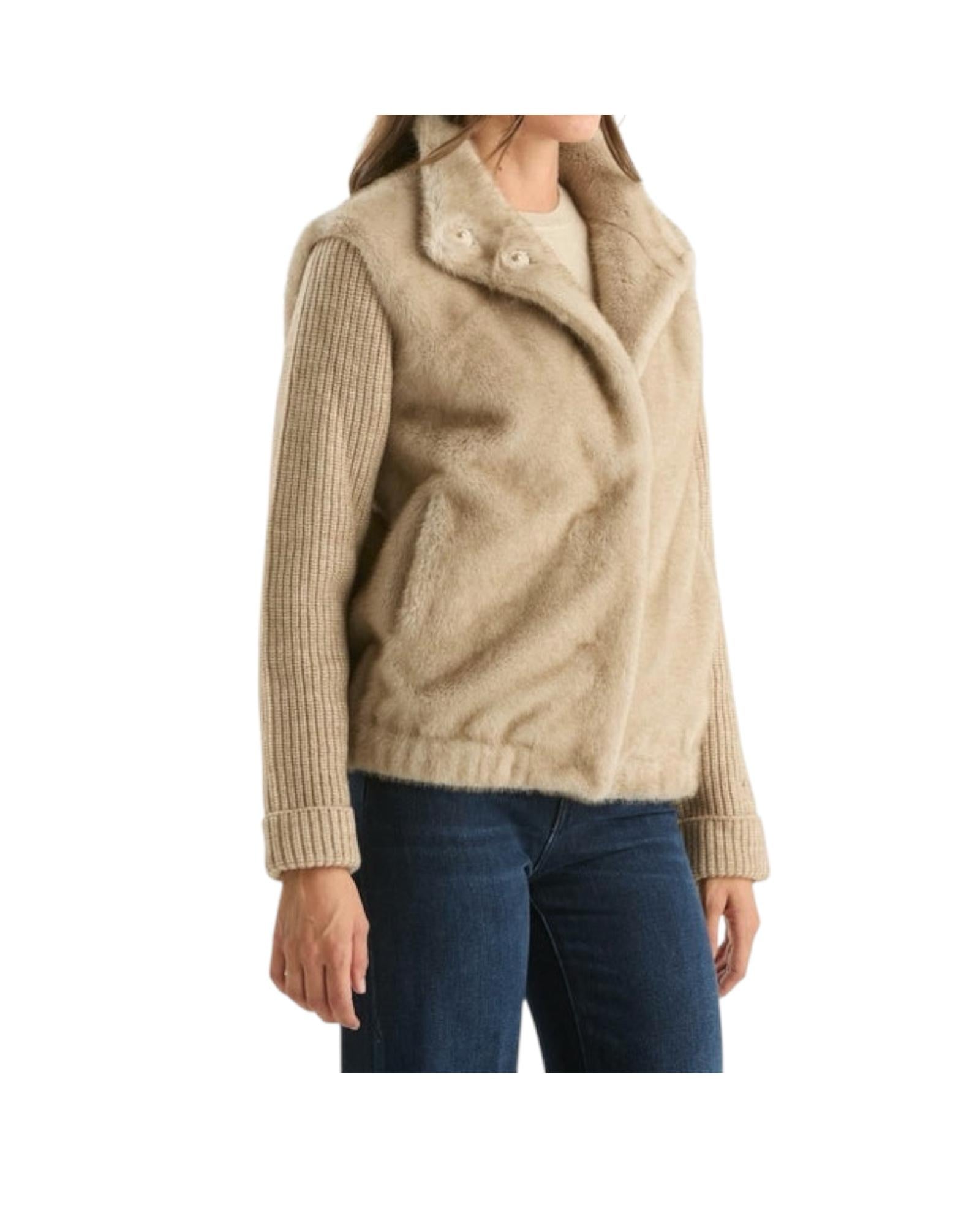 Bomber in maglia e pelliccia sintetica Beige AEL0001 00232I MC2 SAINT BARTH