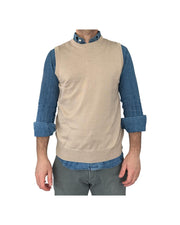 Beige solid color crew neck vest