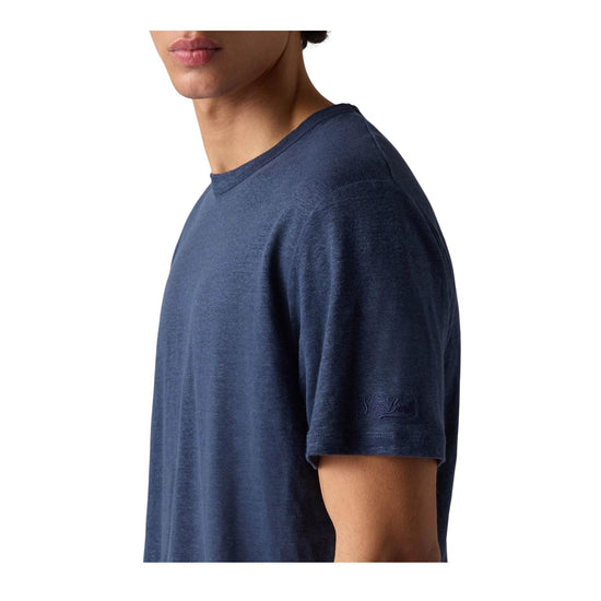T-shirt in puro lino con logo ricamato Blue navy ECS0003 00119L MC2 SAINT BARTH 